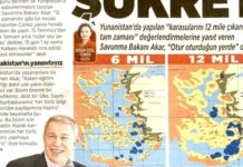 Πρωτοσέλιδο στη Milliyet ο τουρκικός χάρτης