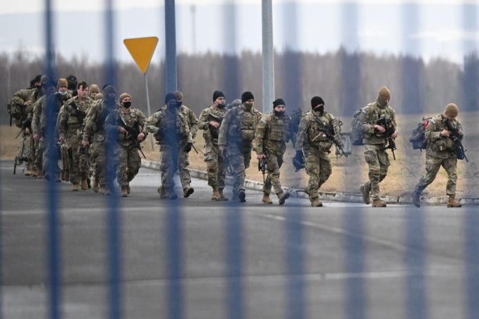 US soldiers of the 82nd US Airborne Division at the Jasionka airport